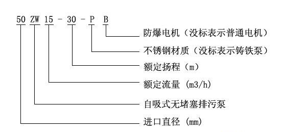 ZWPB型不銹鋼防爆自吸式無(wú)堵塞排污泵型號(hào)意義